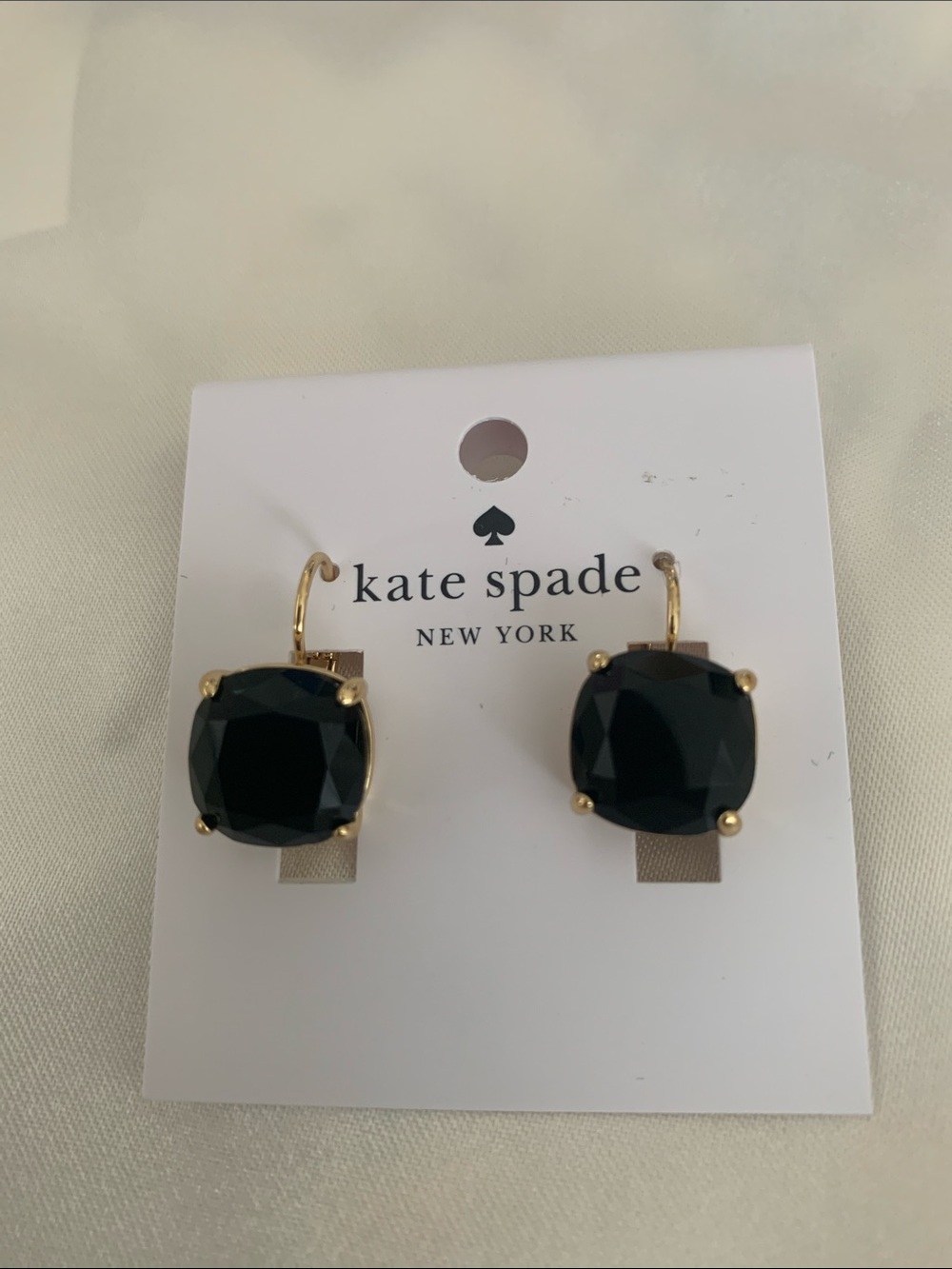 kate spade Black Gold-Tone Cushion Stone Dangle Earrings